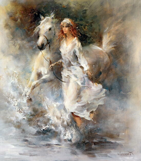 Картина по номерам 40x50 Девушка с белой лошадью