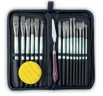 Без бренда «Коробка 50 шт.: Набор кистей для рисования в чехле, премиум набор (15 нейлоновых кистей, 1 мастихин) белые» в Грозном