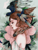 Без бренда «Девушка с большим цветком и птицы» в Грозном в интернет-магазине  Без бренда «Девушка с большим цветком и птицы» в Грозном