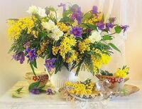 Без бренда «Букет из мимозы и колокольчиков в вазе» в Грозном в интернет-магазине  Без бренда «Букет из мимозы и колокольчиков в вазе» в Грозном