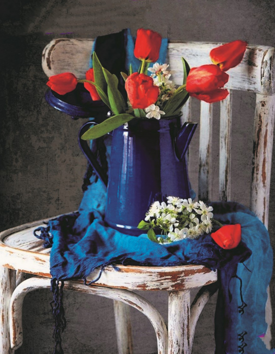 Алмазная мозаика 40x50 Букет тюльпанов в синем чайнике