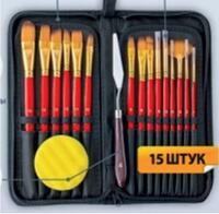 Без бренда «Коробка 50 шт.: Набор кистей для рисования в чехле, премиум набор (15 нейлоновых кистей, 1 мастихин) красные» в Грозном