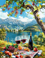 Без бренда «Винный натюрморт с бокалами, бутылкой вина, фруктами и ягодами» в Грозном